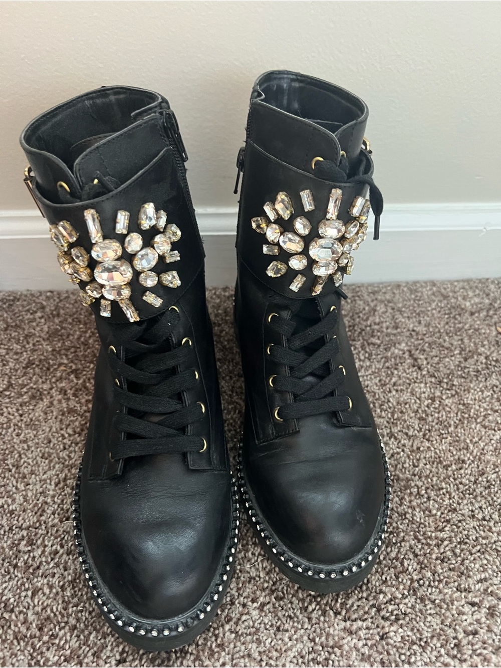Kurt Geiger Black Embellished Lace-Up Women's Boots
